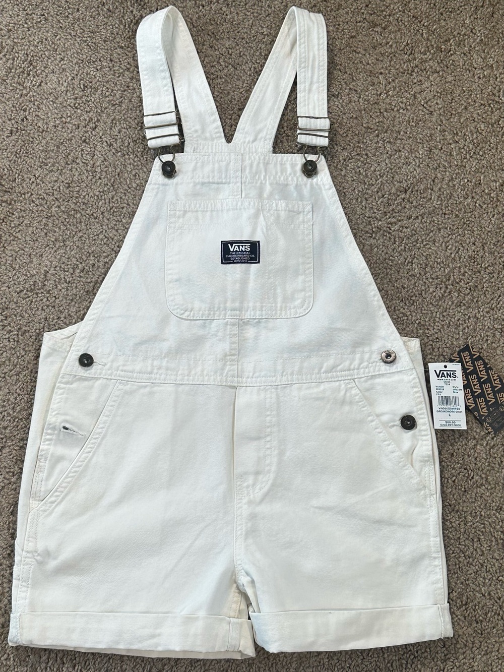 Vans White Denim Short Overalls for Kids